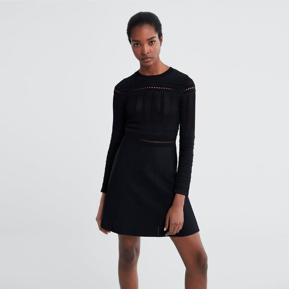 NWOT Zara Open Knit Little Black Dress - Picture 3 of 6